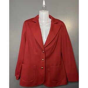 Vintage Alex Colman Suit Pantsuit Womens 5/7 Red Blazer Pants Gold Buttons 80s